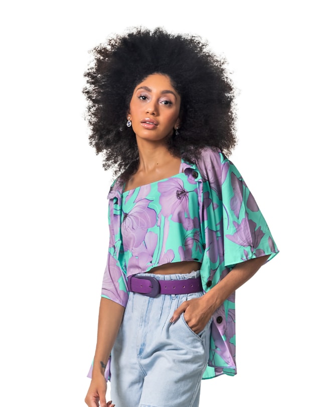 Blusa Camisa Feminina Cereja Rosa Estampada-dac43d5d-aad6-4025-ae07-2f1b3decf4d9