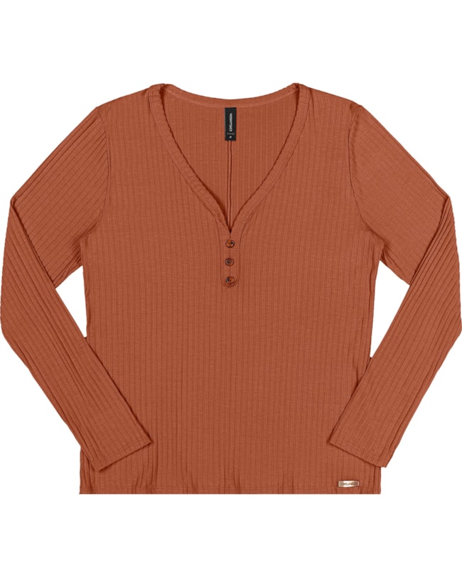 Blusa Canelada Feminina Cereja Curves com Botões-09c20476-79fc-4741-a9c0-e2a600758152
