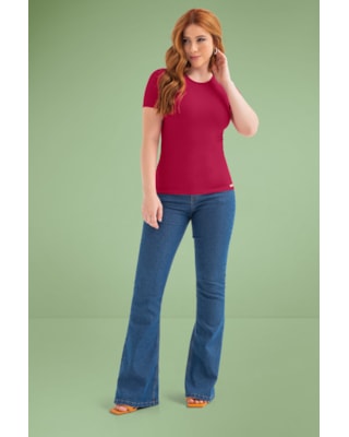 Blusa Canelada Feminina Cereja Rosa Básica