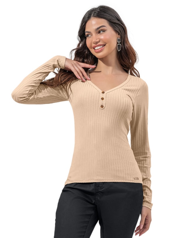 Blusa Canelada Feminina Cereja Rosa com Botões-0b90cbab-783f-45c2-9789-d3710d03cbea