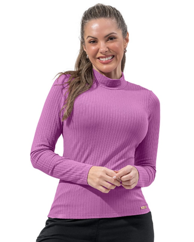 Blusa Canelada Feminina Cereja Rosa Gola Alta-e8be6ec5-cab1-4b9c-92ec-029de2212e6f