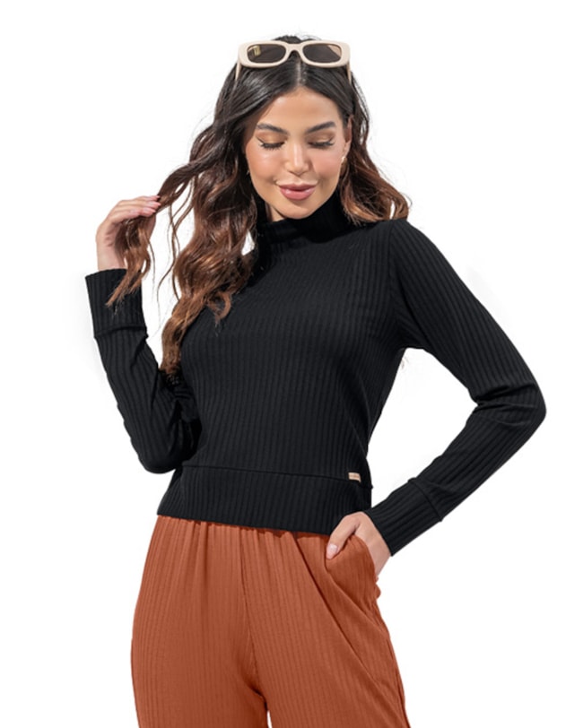 Blusa Canelada Feminina Cereja Rosa Gola Alta-382f97f9-0d02-4e50-839a-1f2a3f1ff32b