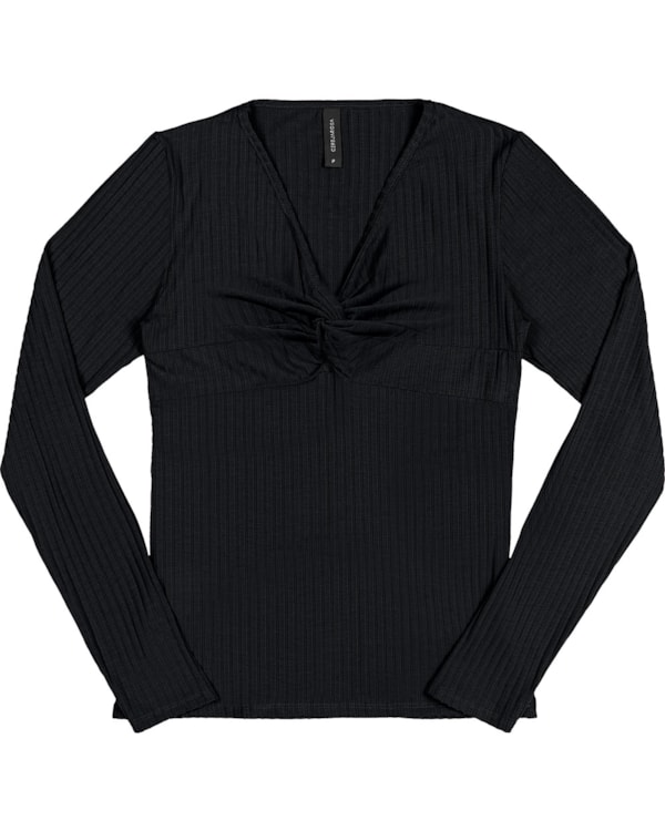 Blusa Canelada Feminina Cereja Rosa Mangas Longas