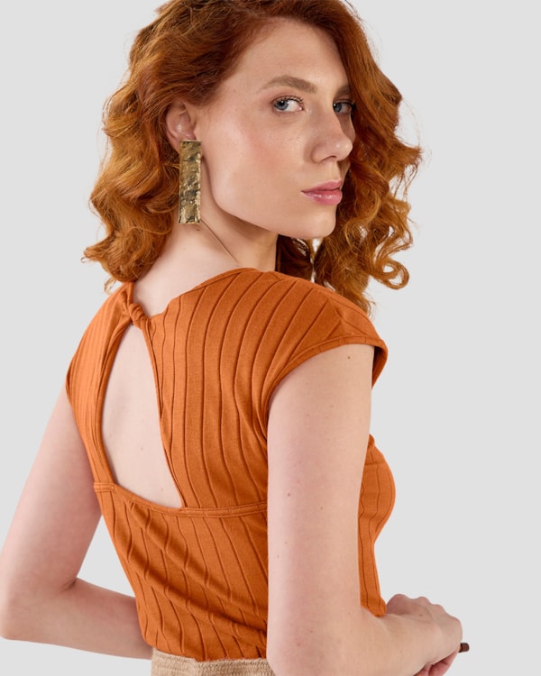 Blusa Canelada Feminina com Detalhe nas Costas - Cereja Rosa - Inca