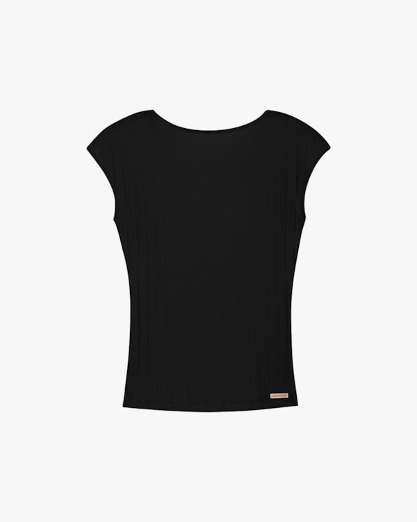 Blusa Canelada Feminina com Detalhe nas Costas - Cereja Rosa - Preto