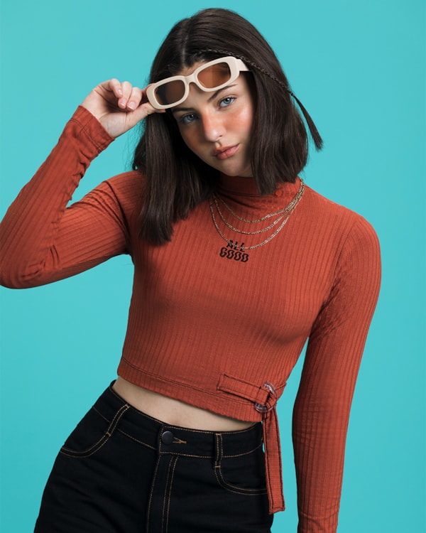 Blusa Canelada Juvenil Feminina Based com Argola