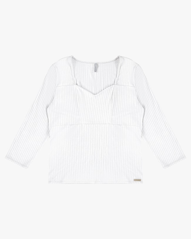 Blusa Canelada Plus Size Manga 3/4 - Cereja Rosa- Branco P-75f8c274-5558-47ce-b673-0e5dfd8847ef
