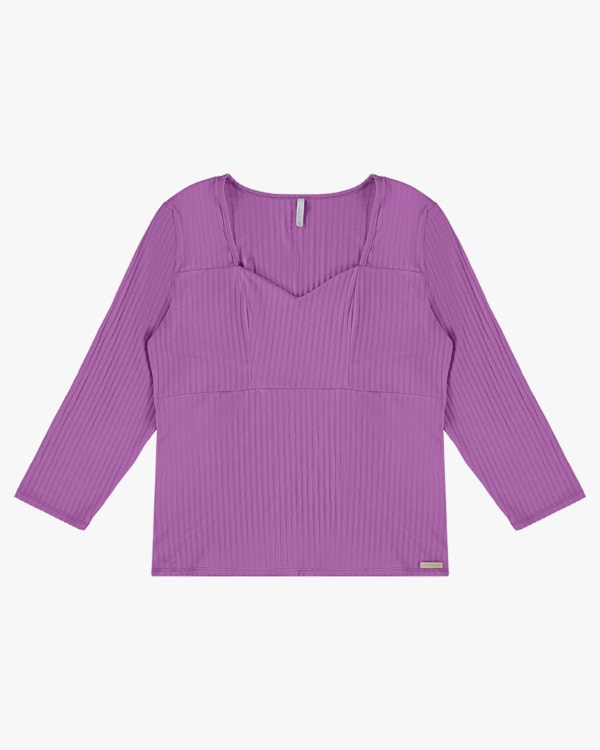 Blusa Canelada Plus Size Manga 3/4 - Cereja Rosa- Deep Violet P