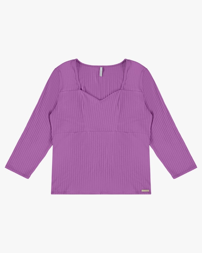 Blusa Canelada Plus Size Manga 3/4 - Cereja Rosa- Deep Violet P-5b807fc9-2894-4701-8f94-9845f04cc4c5