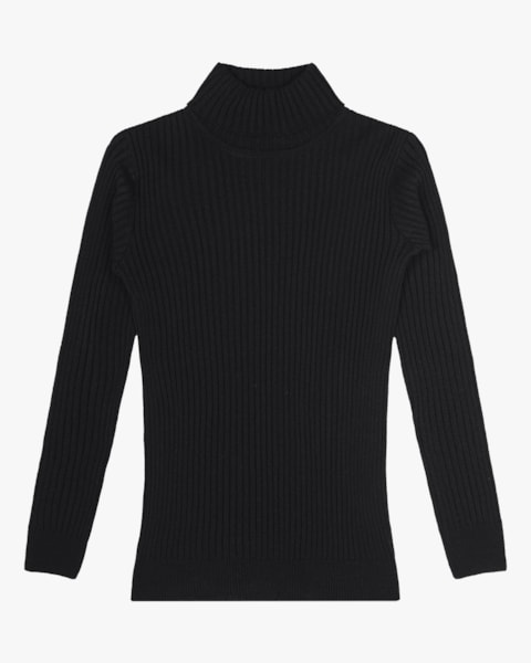 Blusa com Gola Alta em Tricô Cereja Rosa Preto