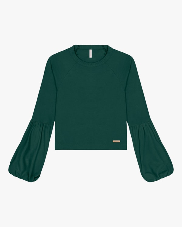 Blusa com Manga Longa Balão Cereja Rosa Verde Floresta