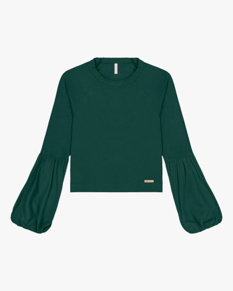 Blusa com Manga Longa Balão Cereja Rosa Verde Floresta