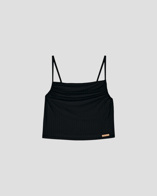 Blusa Cropped Canelada com Alça Fina Cereja Rosa Preto-2ade4ee6-8117-45a1-b40c-40918ebb3e08