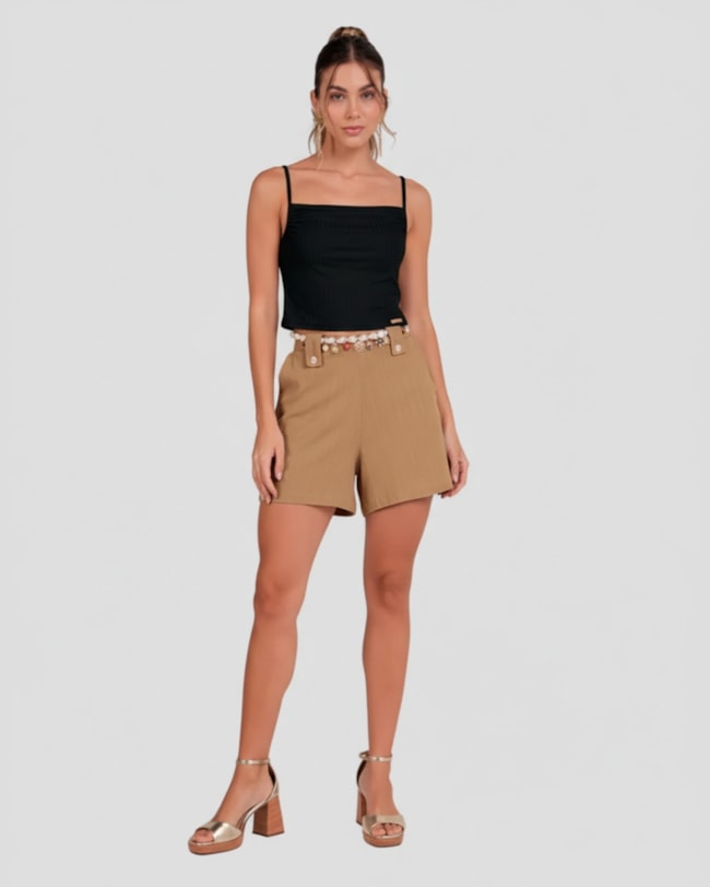 Blusa Cropped Canelada com Alça Fina Cereja Rosa Preto-e0de0352-a53d-46ee-b1b2-3a807b44d566