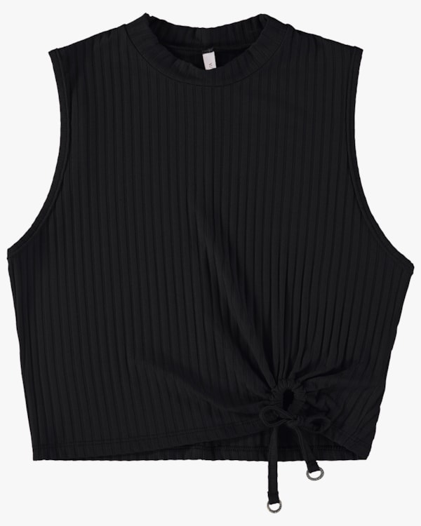 Blusa Cropped Canelada com Amarração - Cereja Rosa - Preto P