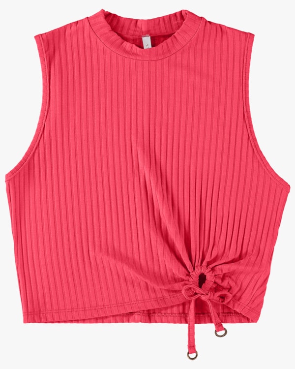 Blusa Cropped Canelada com Amarração - Cereja Rosa - Rosa P