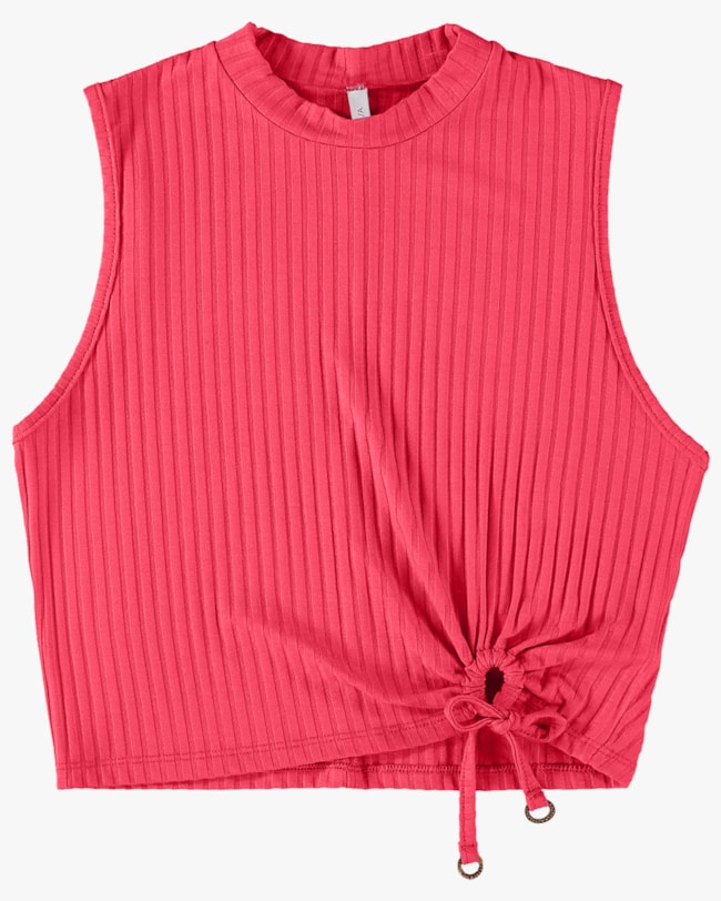 Blusa Cropped Canelada com Amarração - Cereja Rosa - Rosa P-1522216d-324b-4878-bd19-c921ef351e64