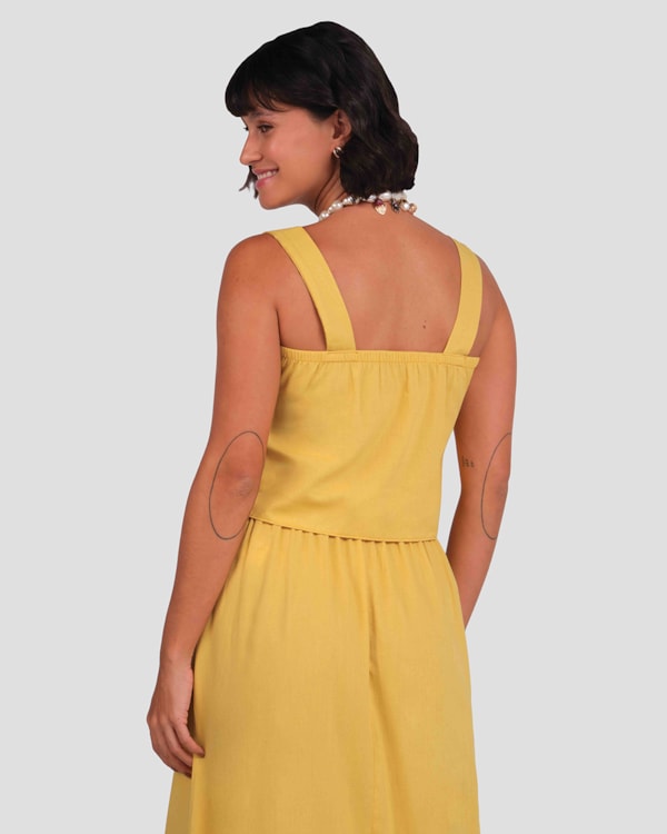 Blusa Cropped em Viscose Linho Cereja Rosa Amarelo
