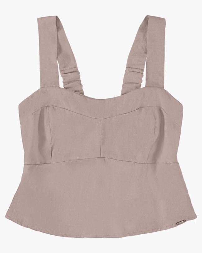 Blusa Cropped em Viscose Linho - Cereja Rosa - Bege-594a6d61-12eb-4a36-82eb-b290e3ac9160