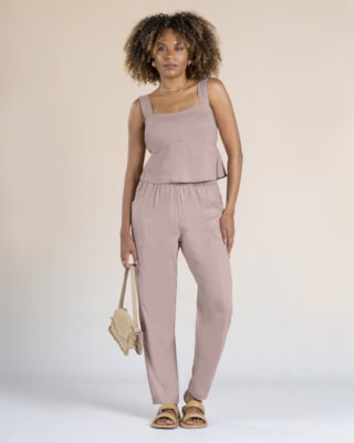 Blusa Cropped em Viscose Linho - Cereja Rosa - Bege P