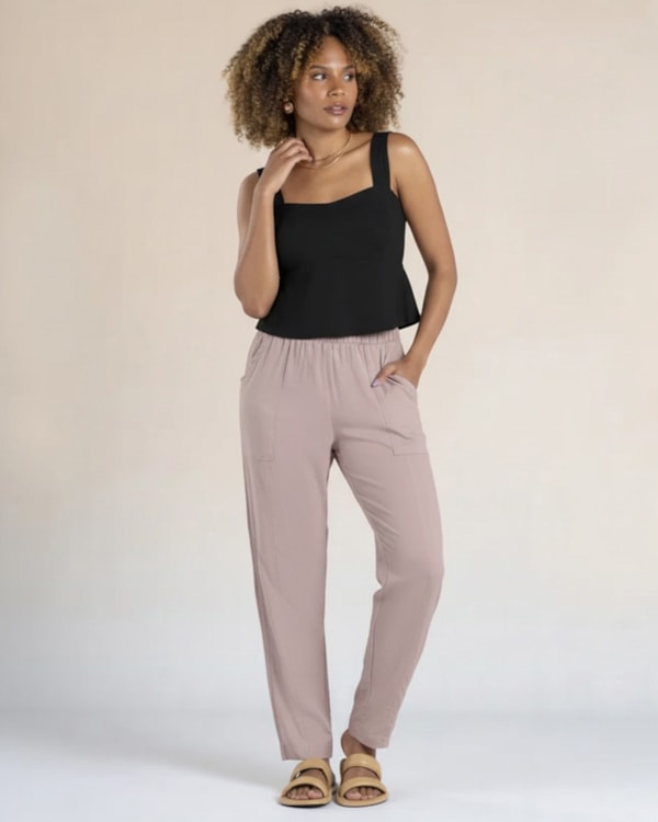 Blusa Cropped em Viscose Linho - Cereja Rosa - Preto