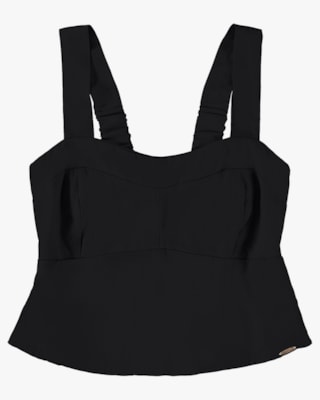 Blusa Cropped em Viscose Linho - Cereja Rosa - Preto P