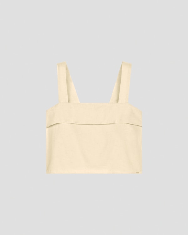 Blusa Cropped em Viscose Linho Cereja Rosa WHITE BEGE