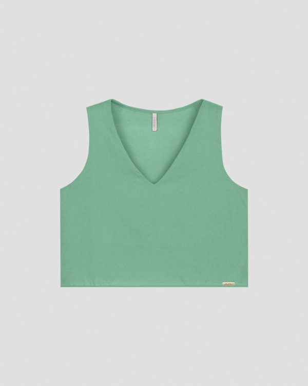 Blusa Cropped em Viscose Linho Decote V Cereja Rosa Verde