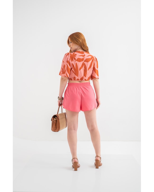 Blusa Cropped Estampada com Amarração Cereja Rosa-d2b7511c-0cc7-4e04-9901-ab72a03c9a4b