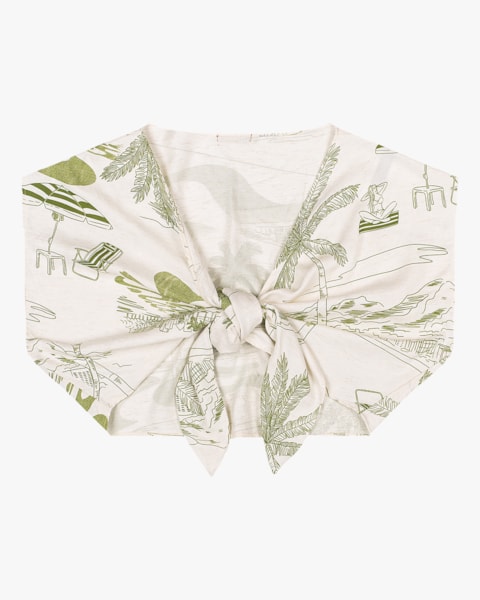 Blusa Cropped Estampada com Amarração Cereja Rosa