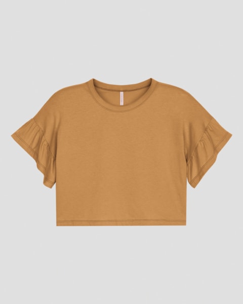 Blusa Cropped Feminina com Babado Mangas Cereja Rosa