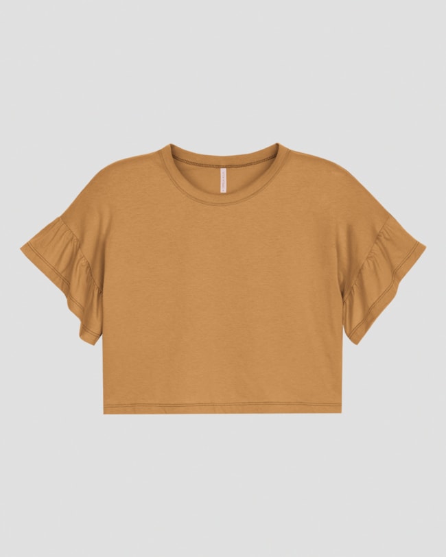 Blusa Cropped Feminina com Babado Mangas Cereja Rosa Bege-76dd5b1b-106f-4b33-8c68-2b27f1ec1d91