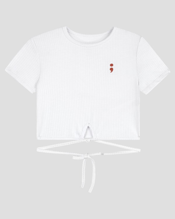 Blusa Cropped Juvenil Canelada com Amarração BaseD Branco