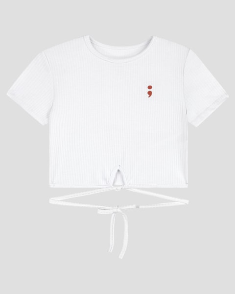 Blusa Cropped Juvenil Canelada com Amarração BaseD Branco