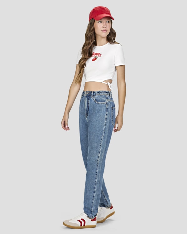 Blusa Cropped Juvenil com Estampa e Amarração - BaseD - Branco