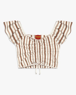 Blusa Cropped Juvenil em Canelado Listrado - BaseD - Natural