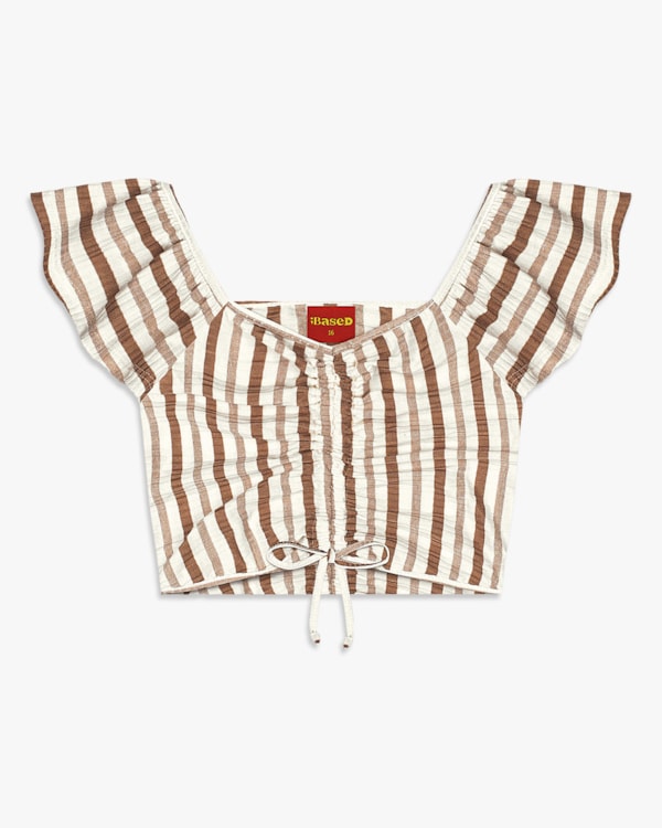 Blusa Cropped Juvenil em Canelado Listrado - BaseD - Natural
