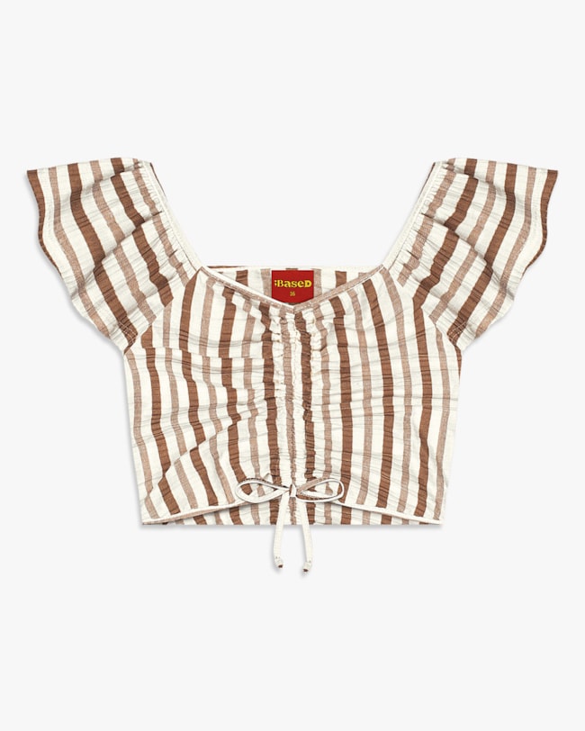 Blusa Cropped Juvenil em Canelado Listrado - BaseD - Natural-c623b751-9fd9-4b20-b6cb-0a29e235b4b8