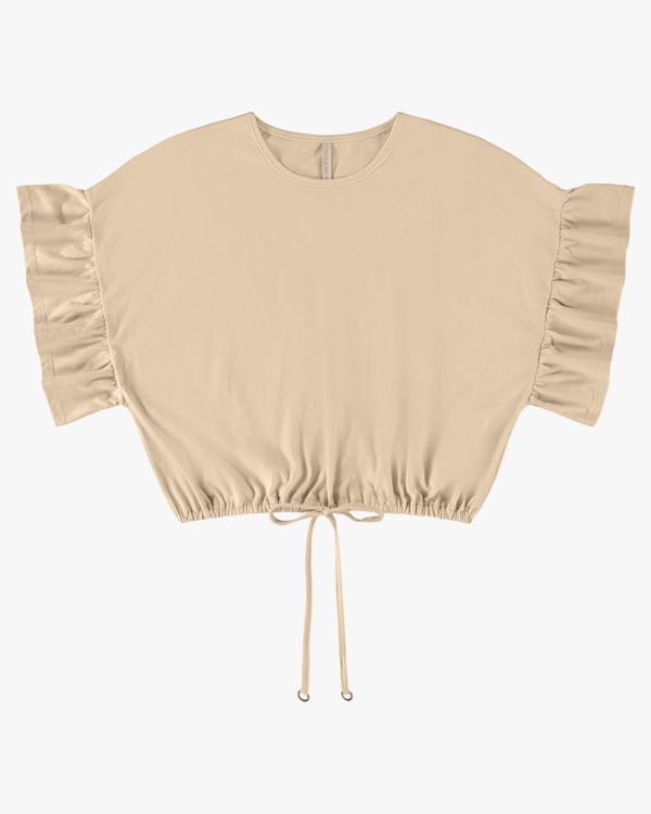 Blusa Curta com Babado na Manga - Cereja Rosa - Deserto P