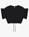 Blusa Curta com Babado na Manga - Cereja Rosa - Preto  P-c1fce1a4-3f2a-4551-99d0-29bc50cfb3f3