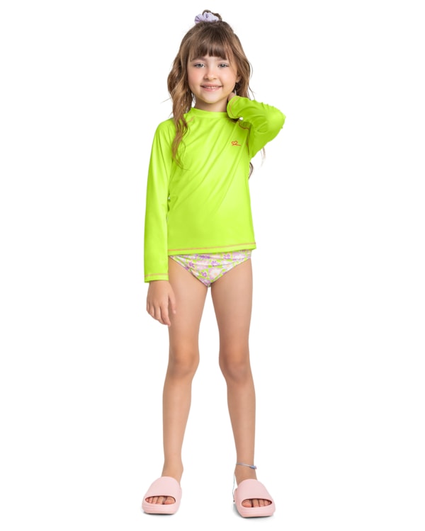 Blusa de Praia com Proteção UV Infantil Menina Kely Kety Limao