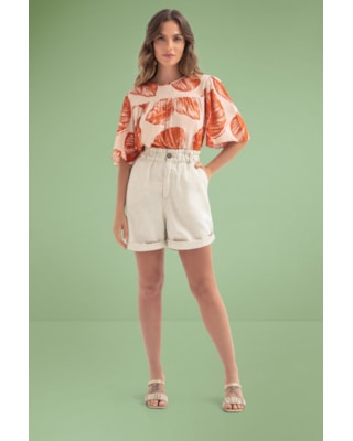 Blusa de Tecido Viscose Estampada Cereja Rosa