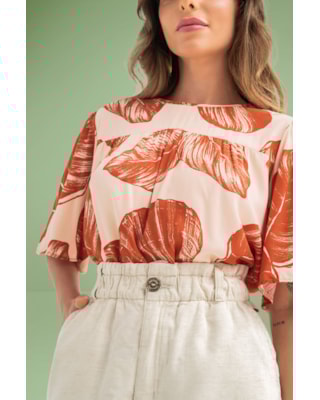 Blusa de Tecido Viscose Estampada Cereja Rosa