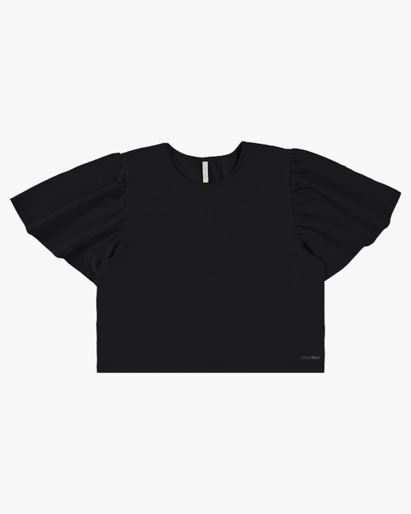 Blusa em Meia Malha com Manga Flare - Cereja Rosa - Preto P