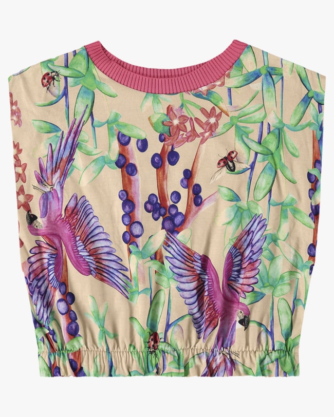 Blusa Estampada com Retilínea - Cereja Rosa - Deserto-cf3812fd-06bd-4ae9-a19c-841e0f397d87