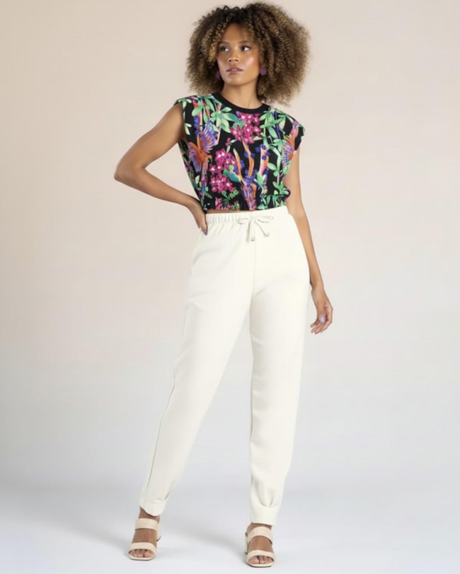 Blusa Estampada com Retilínea - Cereja Rosa - Preto-44a4e783-ebf2-469e-8783-8e434e148c5e