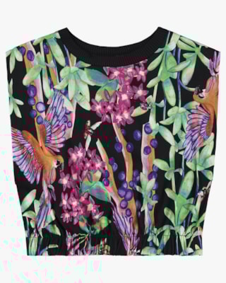 Blusa Estampada com Retilínea - Cereja Rosa - Preto P