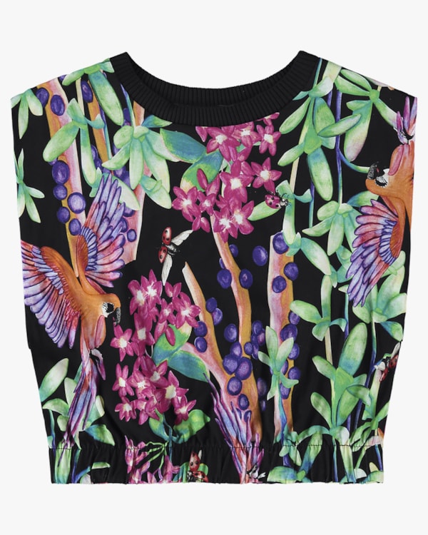 Blusa Estampada com Retilínea - Cereja Rosa - Preto P