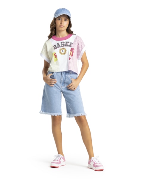 Blusa Estampada Juvenil com Gola Contraste - BaseD - Blossom
