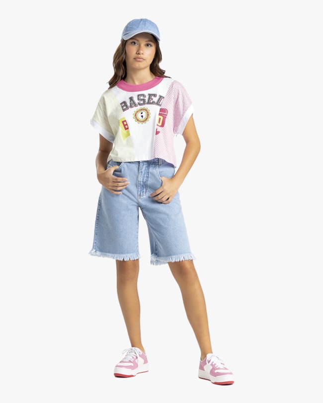 Blusa Estampada Juvenil com Gola Contraste - BaseD - Blossom-138e0608-c6e9-4eda-b75f-fd5b3fdfe600
